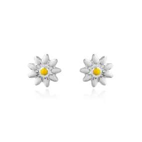 STERLING SILVER WHITE AND YELLOW ENAMELED DAISY STUD EARRINGS