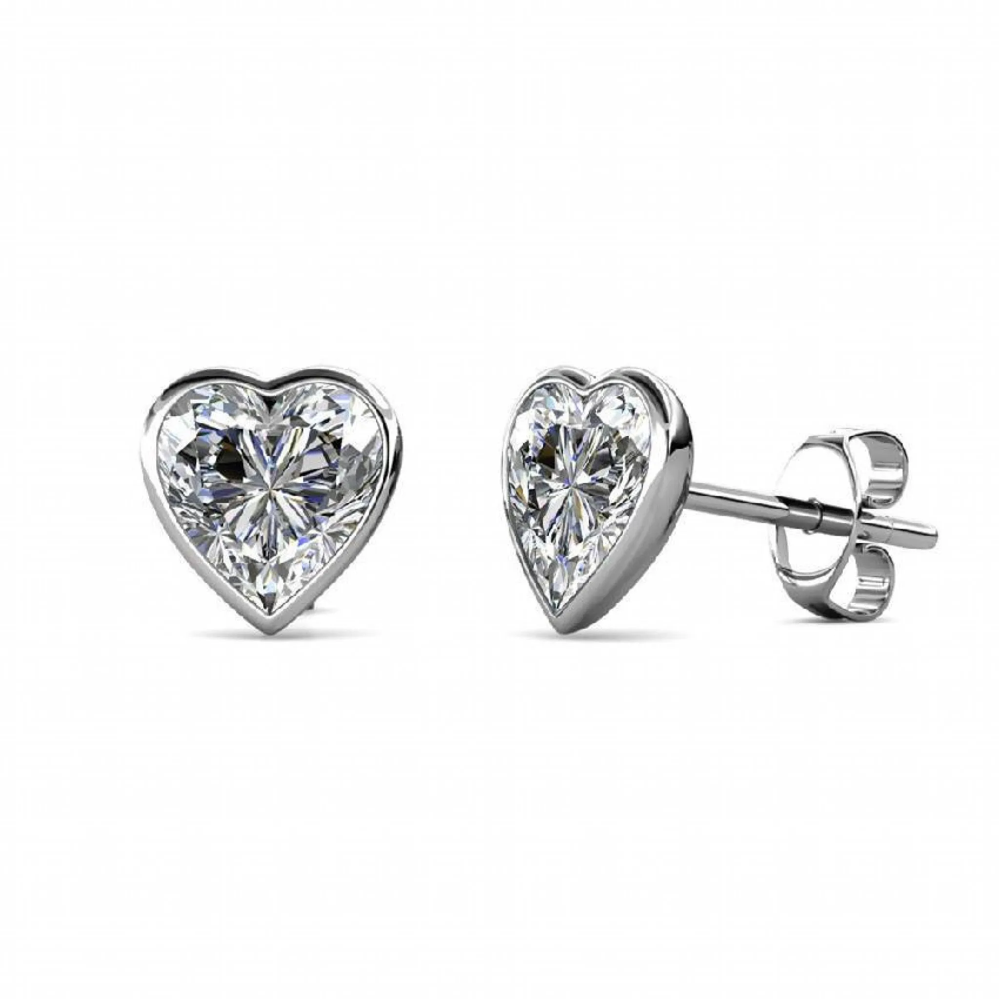 Stylacity Silver Heart Stud Earrings Swarovski Crystals