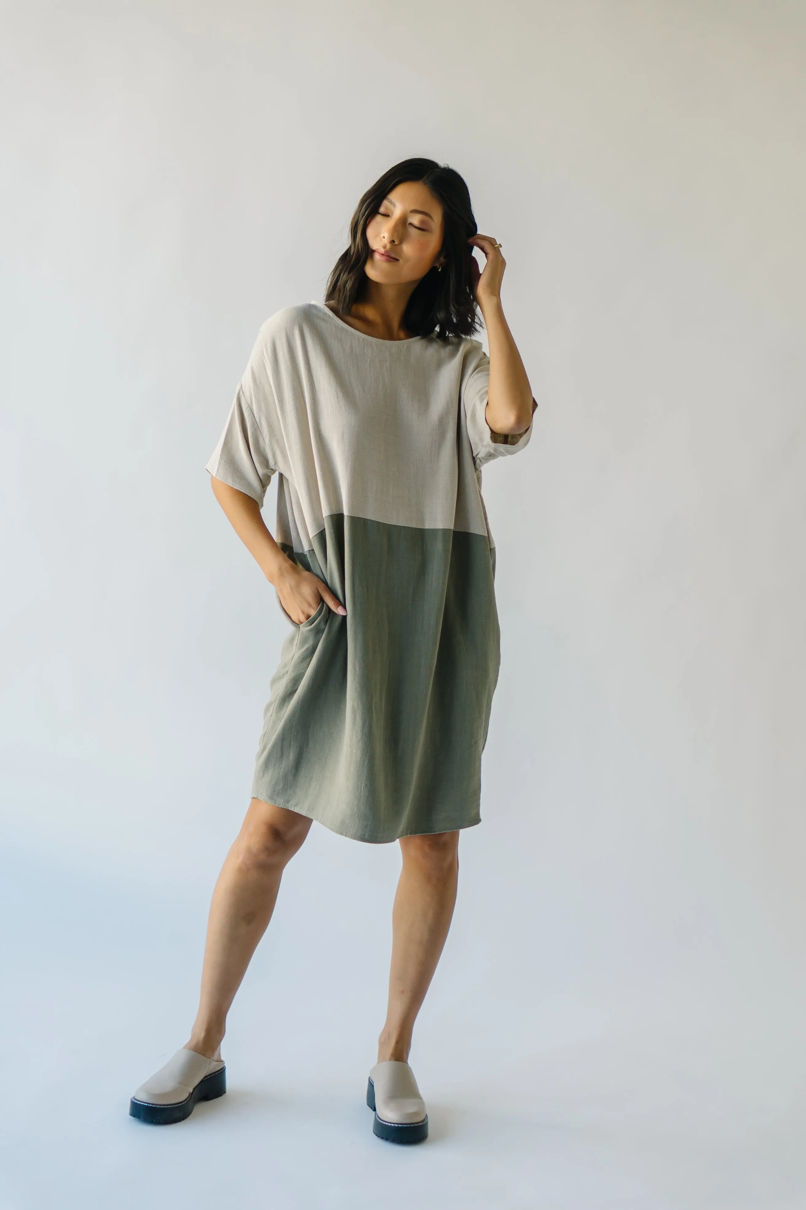 The Portola Color Block Dress in Olive