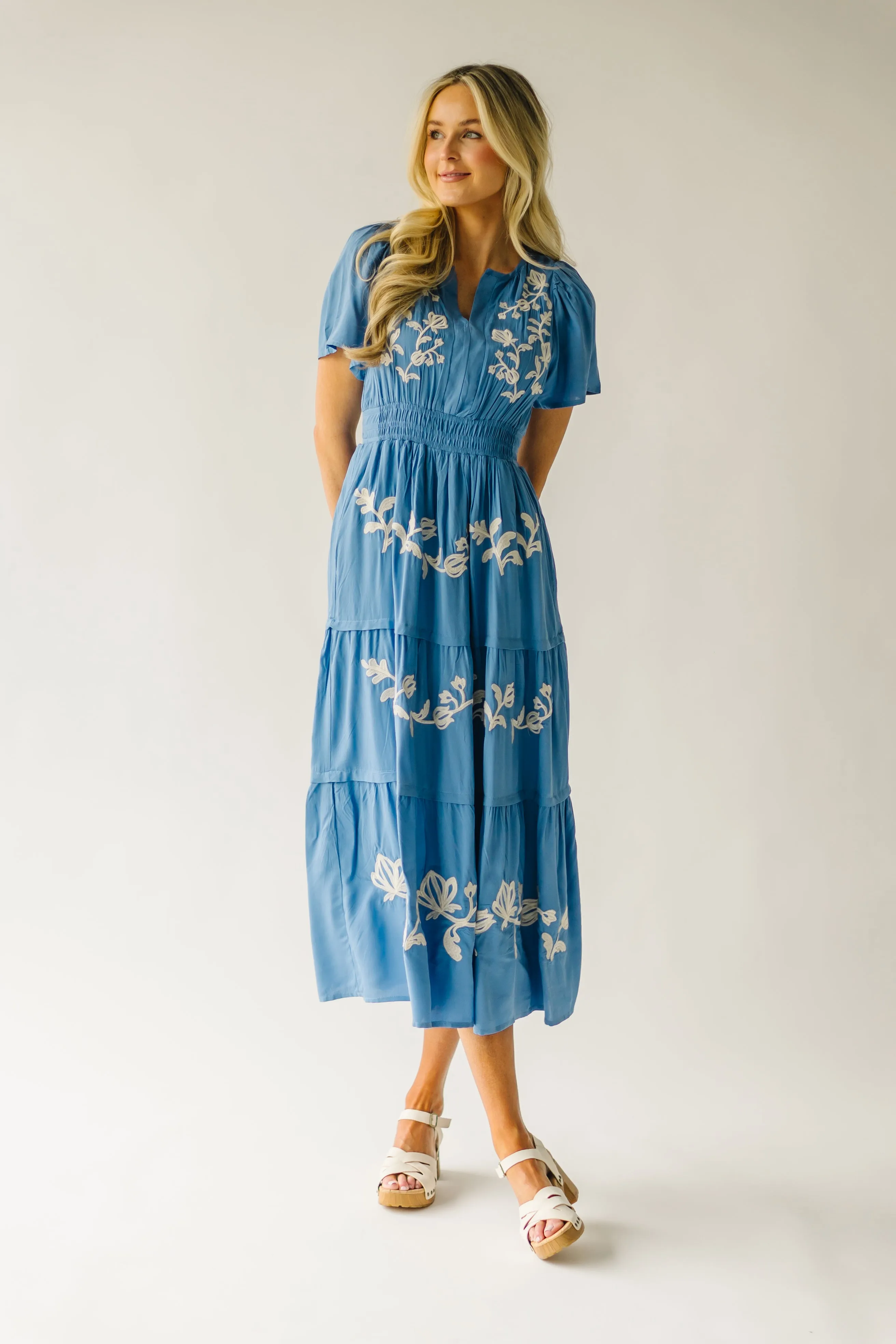 The Radford Embroidered Maxi Dress in Blue (PRE-ORDER: SHIPS IN 3-4 WEEKS)