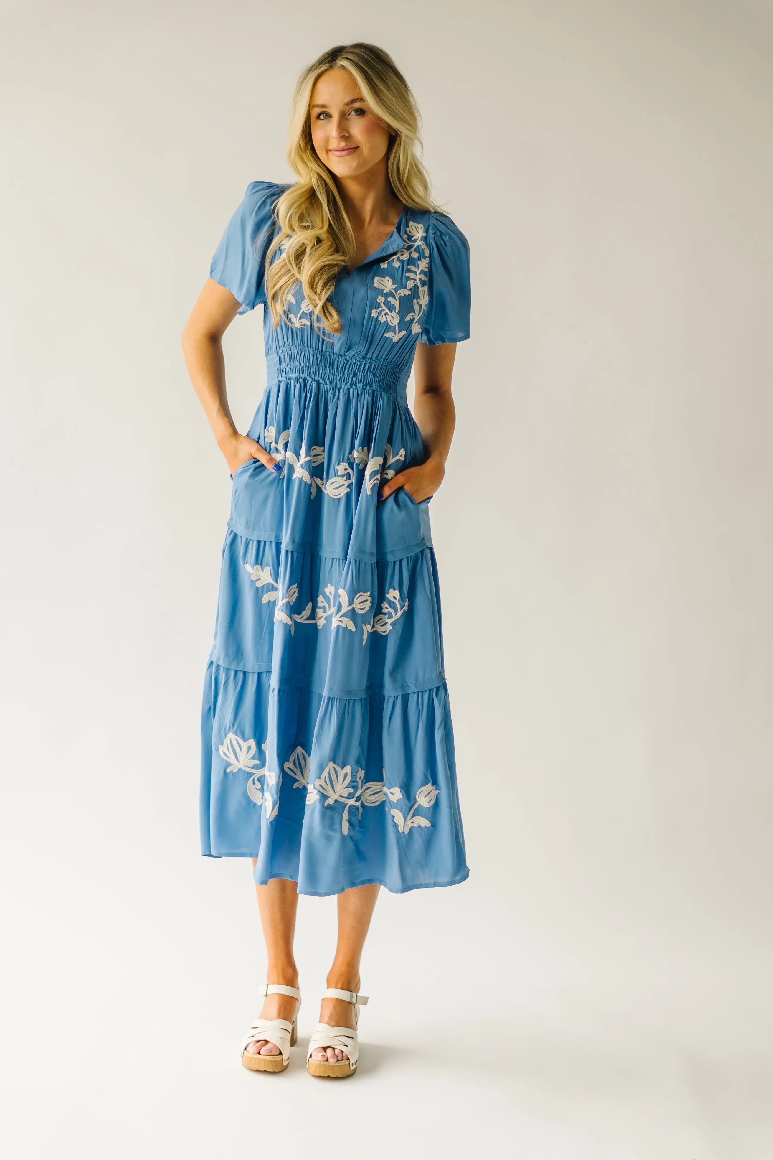 The Radford Embroidered Maxi Dress in Blue (PRE-ORDER: SHIPS IN 3-4 WEEKS)