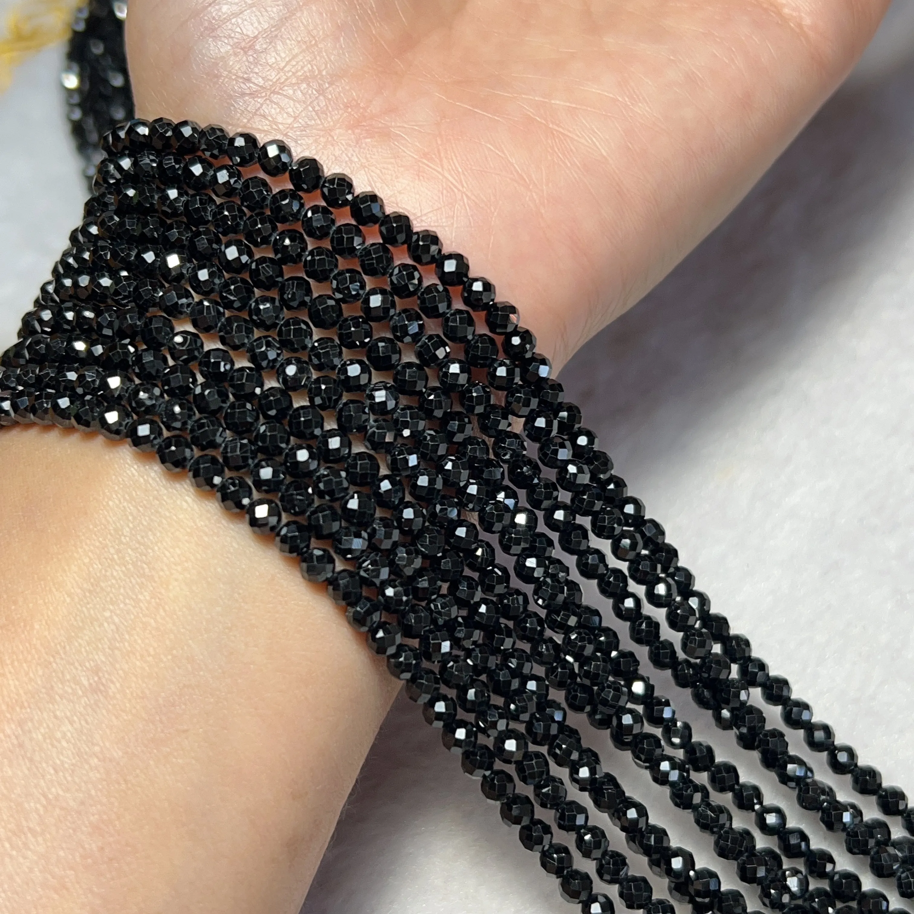 Top Grade 4mm Natural Black Tourmaline Faceted Round Bead Strands for DIY Jewelry Project