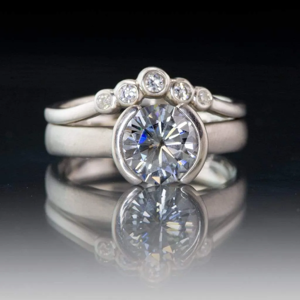 Velda - Graduated Diamond, Moissanite or Sapphire Curved Contoured Stacking Wedding Ring