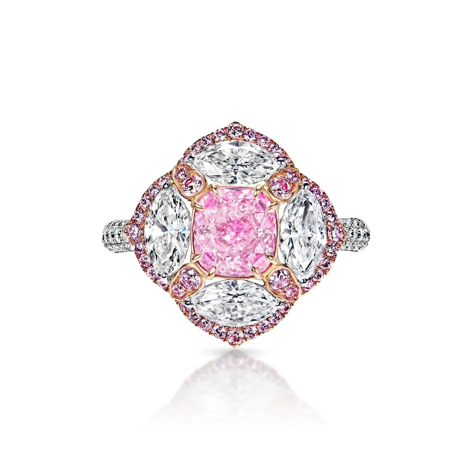 Virginia 3 Carat Very Light Pink Cushion Cut Diamond Engagement Ring in White Gold & Rose Gold By Mike Nekta. GIA Certified.