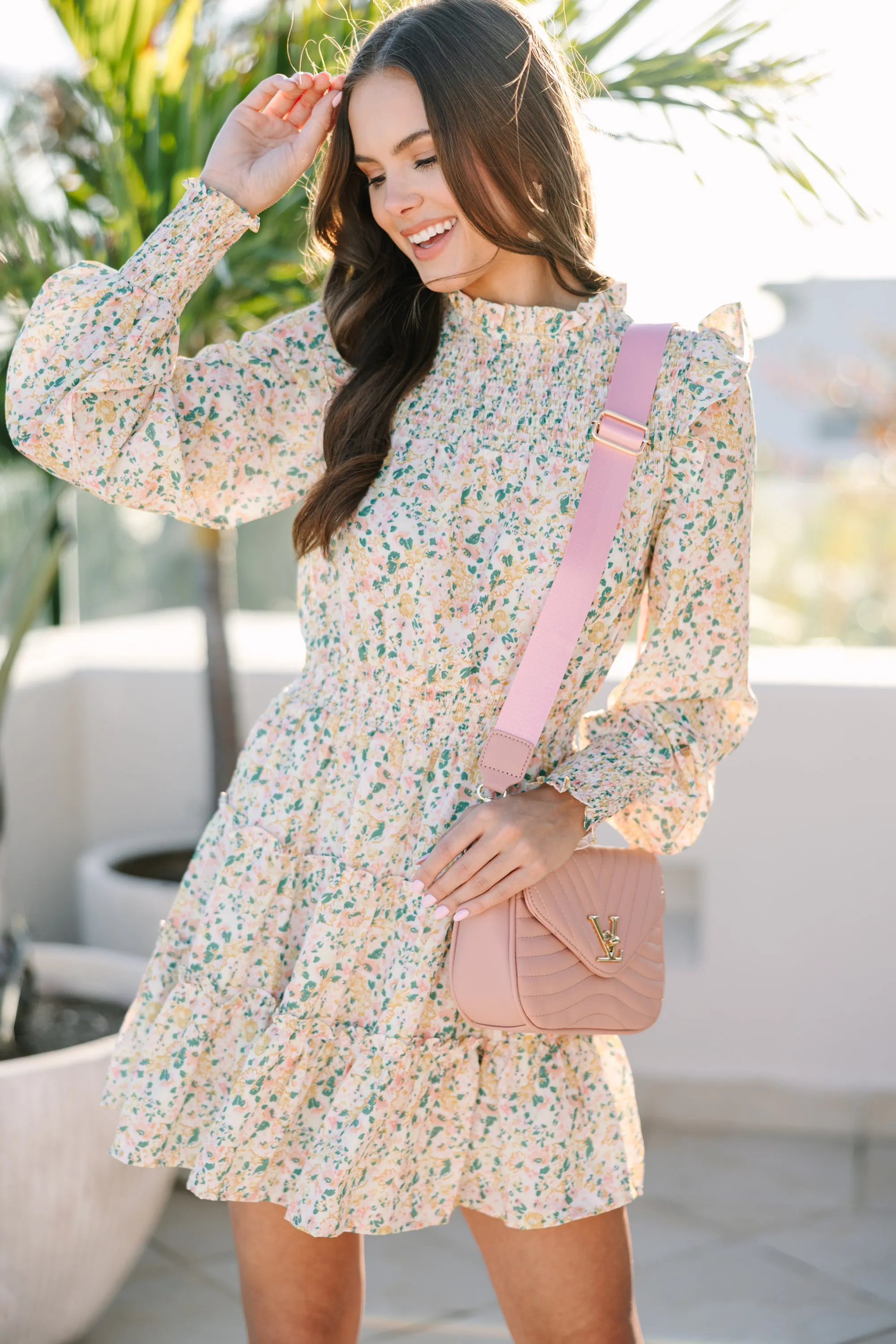 Walk My Way Yellow Ditsy Floral Dress