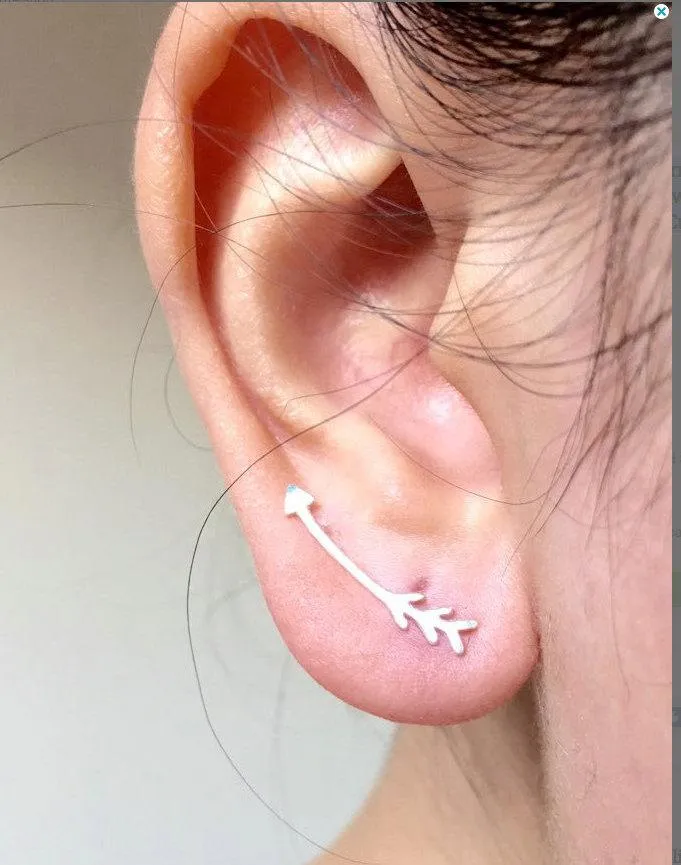 Wholesale Shiny Pink Rose Gold Vermeil Arrow Earring Climber Ear Cuff- Gold Arrow Earrings, Pink Arrow Earring Crawler, Curved Arrow Earring, 281