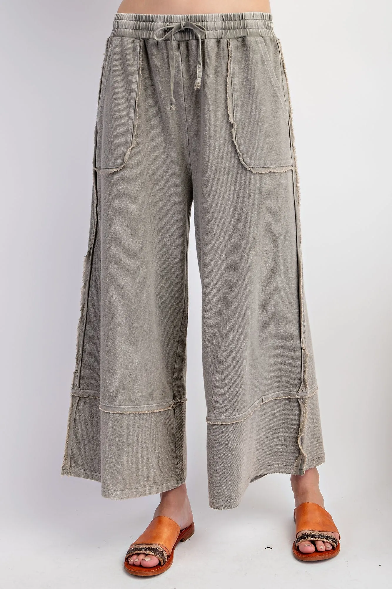 Wide Leg Palazzo Pants in Olive Gray